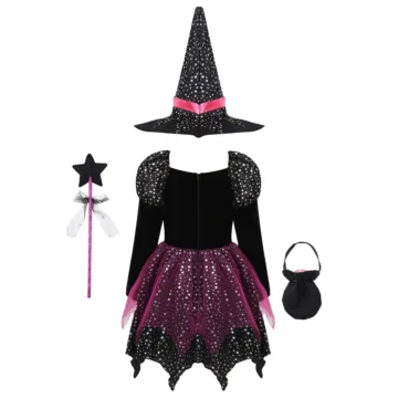 Girls Sparkly Witch Costume with Hat Wand 2 | PricZone