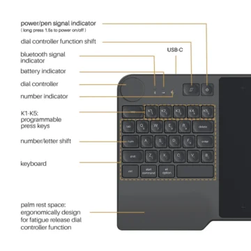 HUION KD200 Wireless Graphics Tablet with Keyboard 2