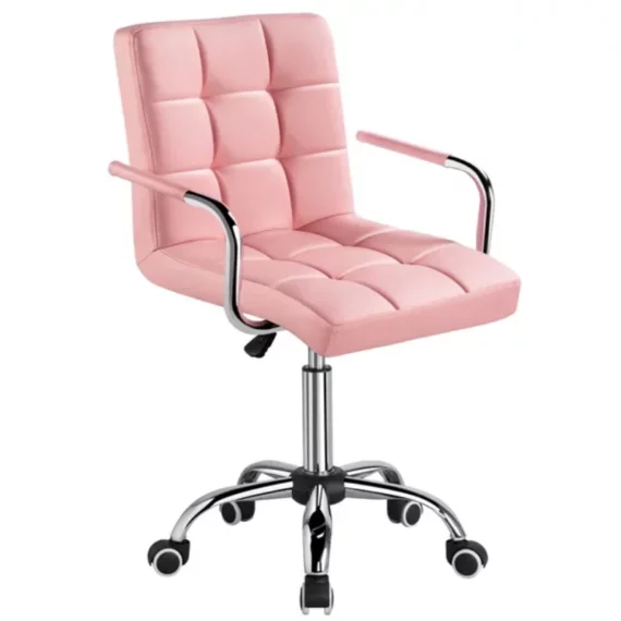 SMILE MART Pink Faux Leather Swivel Office Chair 5 | PricZone