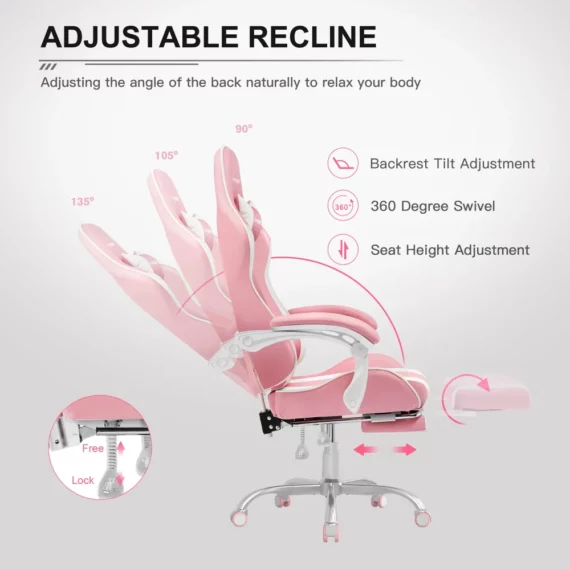 GTW 200 Pink Gaming Chair Adjustable Reclining 4 | PricZone