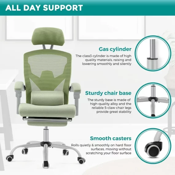 High Back Ergonomic Gaming Chair with Footrest Green 4 | PricZone