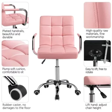 SMILE MART Pink Faux Leather Swivel Office Chair 2