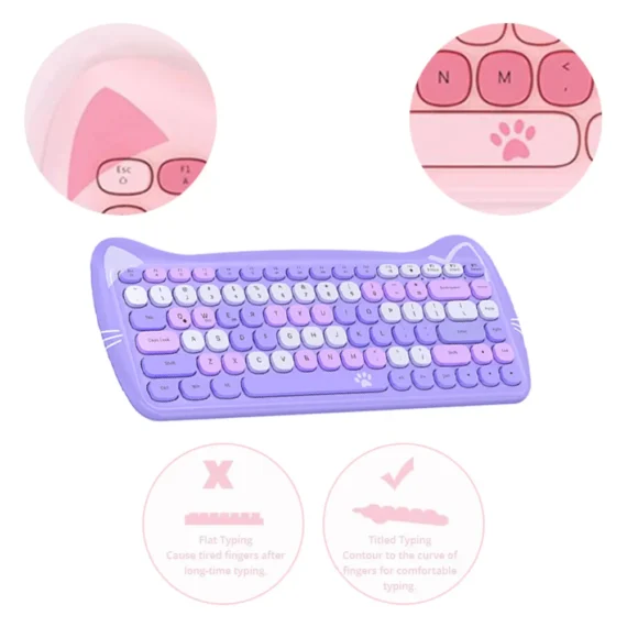 Cute Pink Cat Bluetooth Keyboard Mouse 4 | PricZone