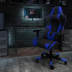 Blue LeatherSoft Gaming Chair Ergonomic Reclining 2 | PricZone