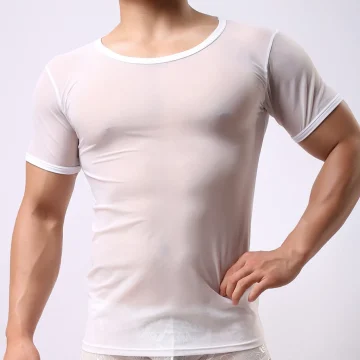 Sexy Transparent Mens T Shirt Sheer Mesh Long Sleeve | PricZone