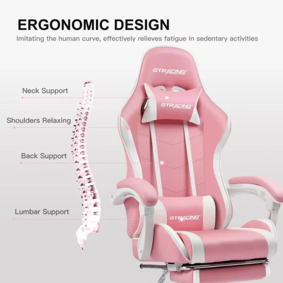 Pink Reclining Gaming Chair with Adjustable Height 3 | PricZone