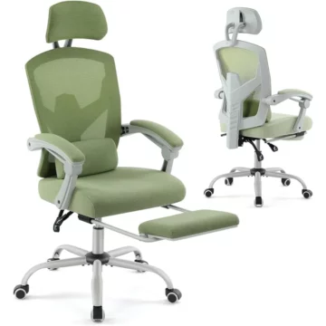 High Back Ergonomic Gaming Chair with Footrest Green