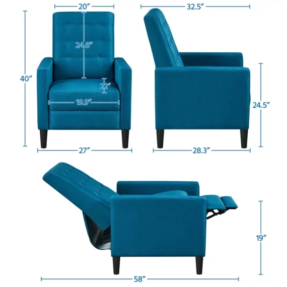 Blue Tufted Recliner Chair Pocket Spring Comfort 5 | PricZone