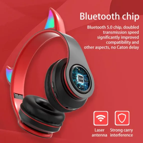 Cute Devil Kids Headphones Wireless Bass TF Support 3 | PricZone