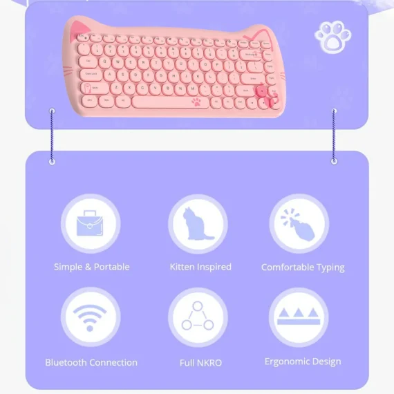 Cute Pink Cat Bluetooth Keyboard Mouse 6 | PricZone