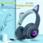 LED Cat Ear Gaming Headset for Girls with Mic