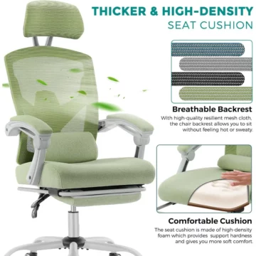 High Back Ergonomic Gaming Chair with Footrest Green 2