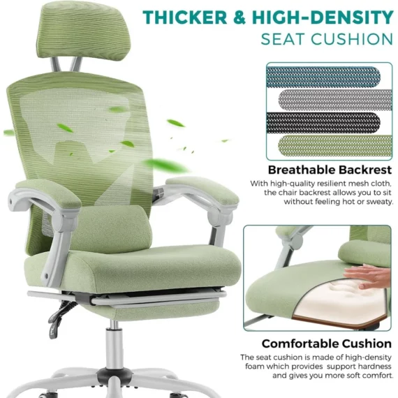 High Back Ergonomic Gaming Chair with Footrest Green 2 | PricZone