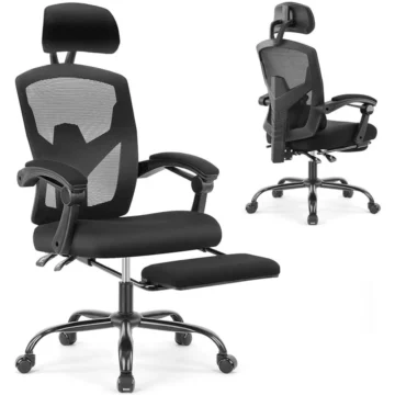 Ergonomic Gaming Chair with Footrest and wheels Black | PricZone