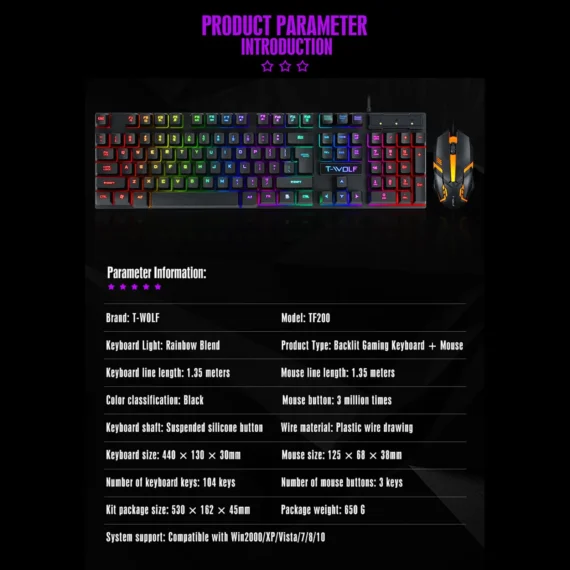 Rainbow Tf200 Gaming Keyboard Mouse Set 5 | PricZone