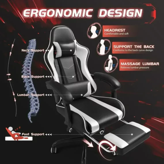 Massage Gaming Chair PU Leather Ergonomic Adjustable 4 | PricZone