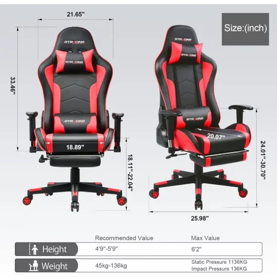 Red GTRACING Bluetooth Gaming Chair with Footrest 3 | PricZone