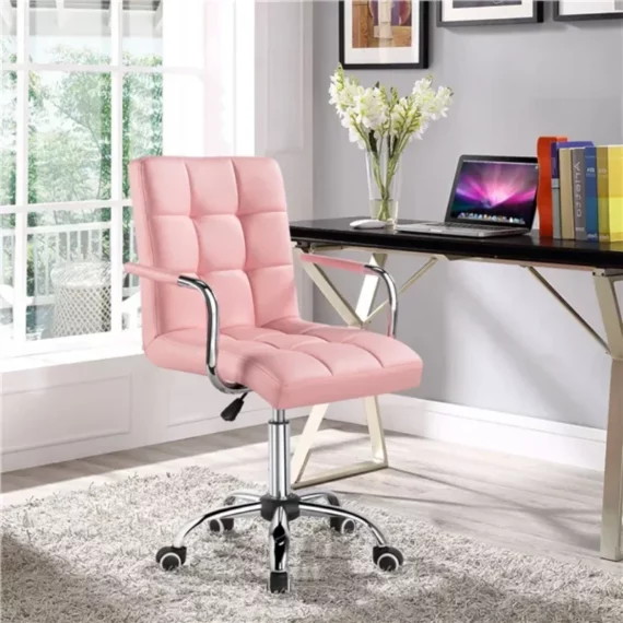 SMILE MART Pink Faux Leather Swivel Office Chair | PricZone