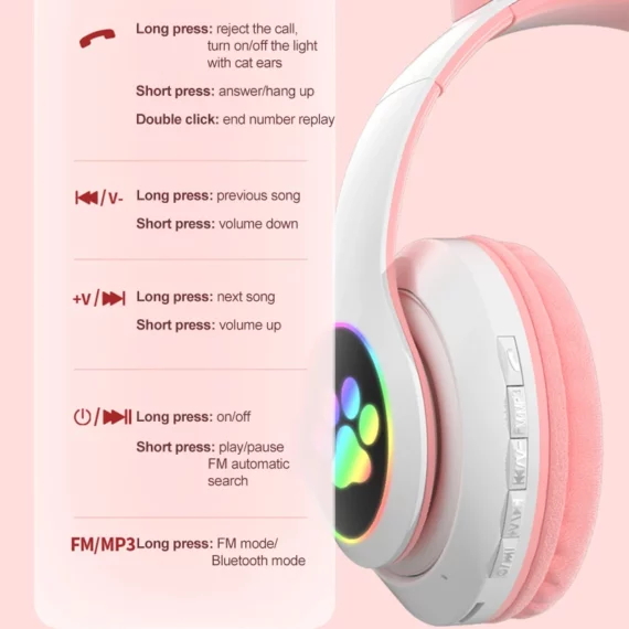 Cute Cat Ear LED Bluetooth Headset for Kids 2 | PricZone