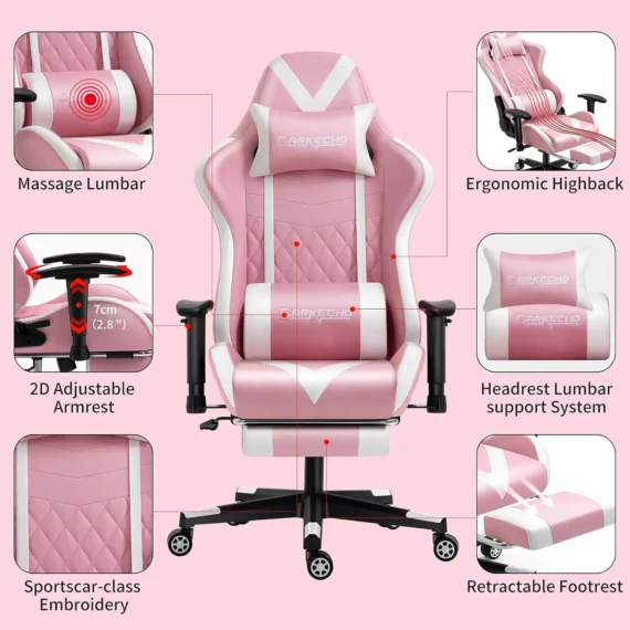 Darkecho Pink Gaming Chair Ergonomic with Massage 3 | PricZone