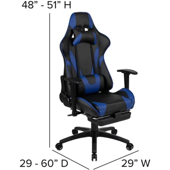 Blue LeatherSoft Gaming Chair Ergonomic Reclining 3 | PricZone