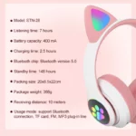 Cute Cat Ear LED Bluetooth Headset for Kids 3 | PricZone