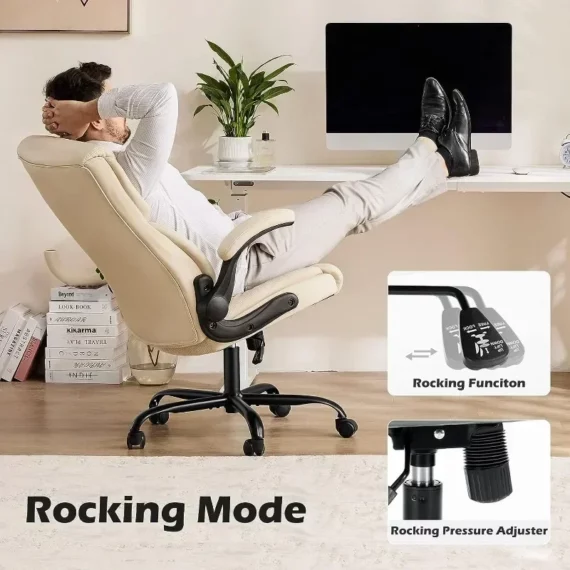 Ergonomic White PU Leather Desk Chair with Armrest 5 | PricZone