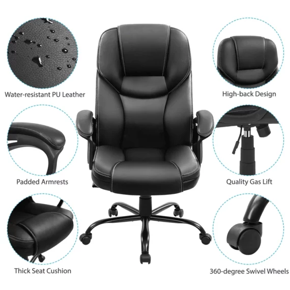 Black Ergo Swivel Chair High Back Faux Leather 2 | PricZone