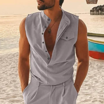 V Neck Pocket Cotton Linen Casual Sleeveless Tops 2 | PricZone