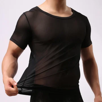 Sexy Transparent Men's T-Shirt: Sheer Mesh Long Sleeve 2