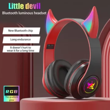 Cute Devil Kids Headphones: Wireless, Bass, TF Support 2