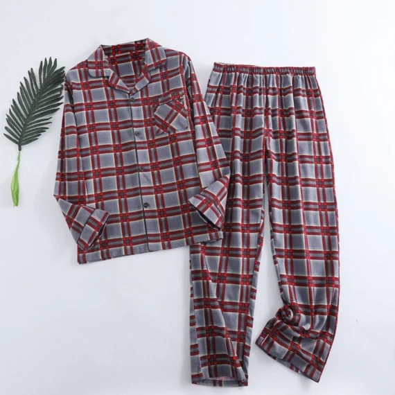 Plaid Flannel Mens Pajama Set Warm 4 | PricZone