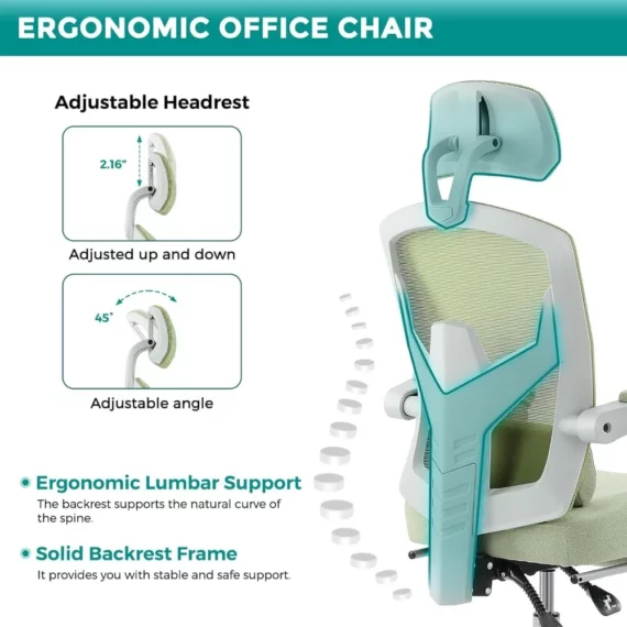 High Back Ergonomic Gaming Chair with Footrest Green 5 | PricZone