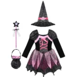 Girls Sparkly Witch Costume with Hat Wand 3 | PricZone