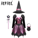 Girls Sparkly Witch Costume with Hat Wand | PricZone