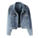 Blue Beaded Denim Jacket for Women | PricZone