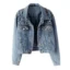 Blue Beaded Denim Jacket for Women