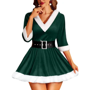 Womens Velvet Miss Claus Costume Set 2