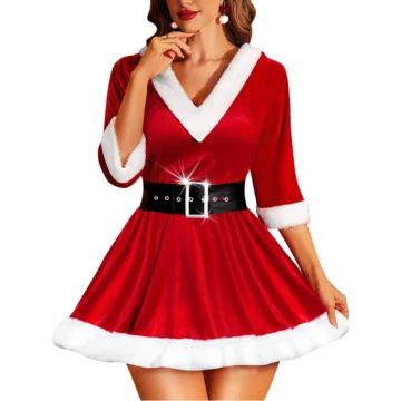 Women's Velvet Miss Claus Costume Set