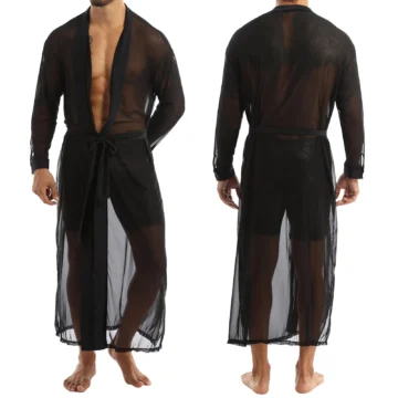 Cool Black Mesh Men's Robe - Transparent Nightwear