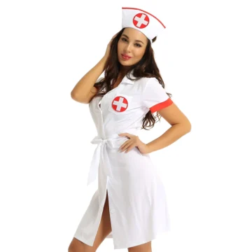 Sexy Nurse Roleplay Costume with Hat & Belt 2