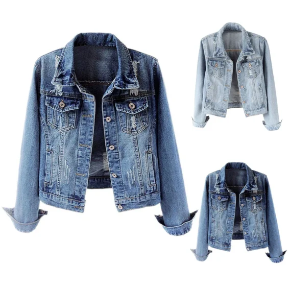 Chic Spring Denim Jacket Womens Ripped 3 | PricZone