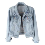 Chic Spring Denim Jacket Womens Ripped 2 | PricZone