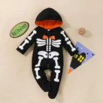 Infant Bone Print Hooded Halloween Romper 2 | PricZone