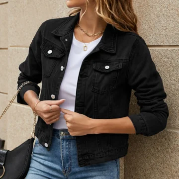 Black Slim Denim Jacket for Women 2