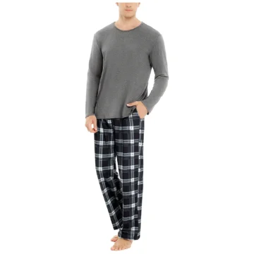 Mens Casual Plaid Pajama Set Shirt 2