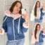 Long Fleece Denim Hooded Jacket