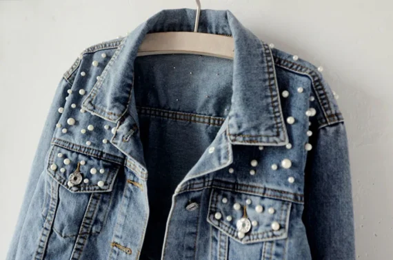 Blue Beaded Denim Jacket for Women 4 | PricZone