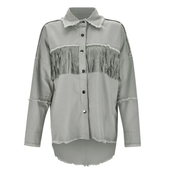 Vintage Fringe Denim Jacket Korean Style | PricZone