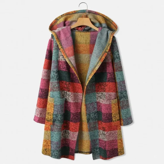 Plaid Gradient Hooded Knit Cardigan with Pocket | PricZone